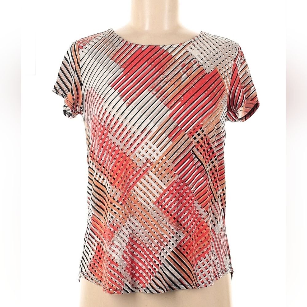 Alfani Petite Red/Orange Graphic Print Top, Size P/M